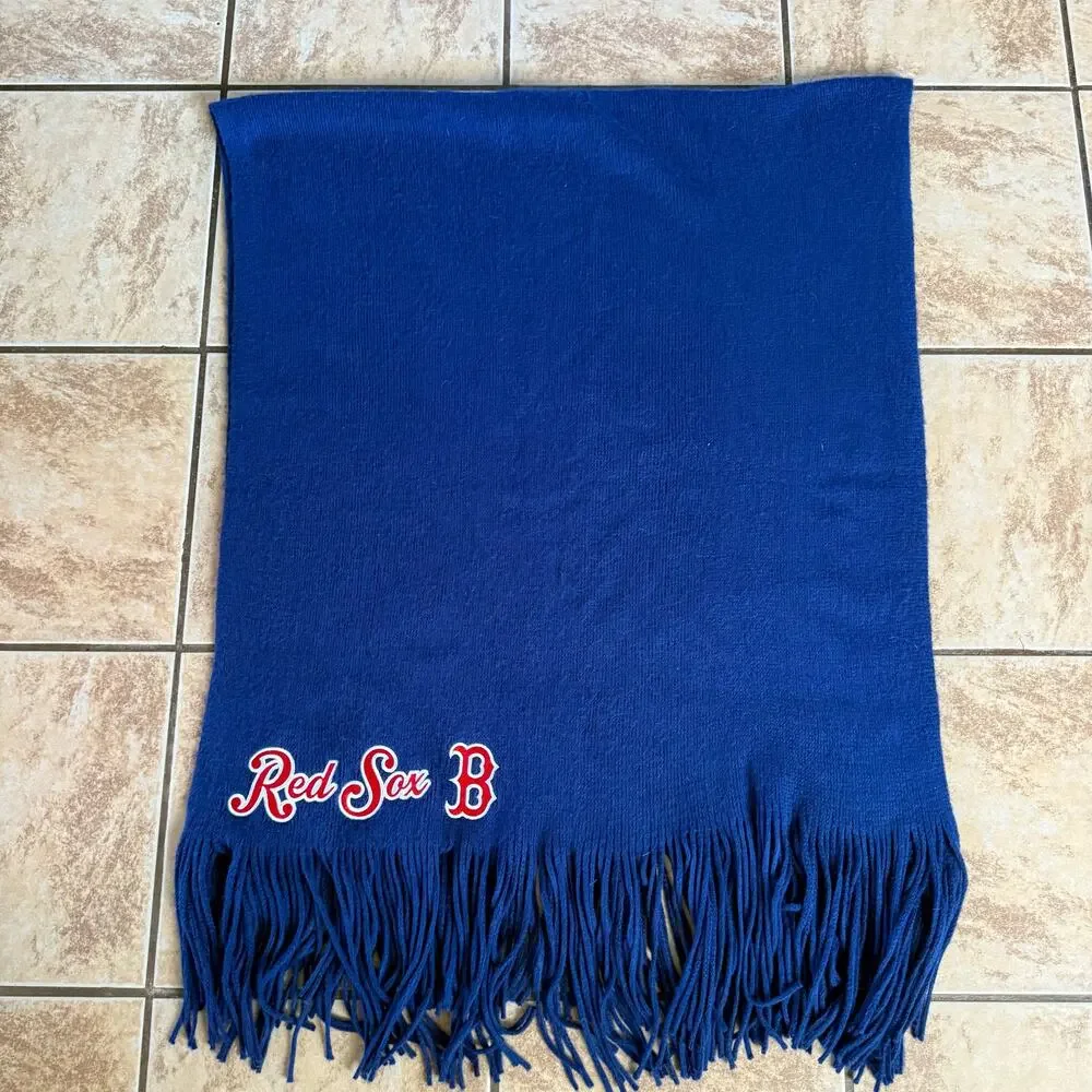 Boston‎ Red Sox Blanket Scarf Wrap Blue With Tassels MLB Baseball Soft Warm
